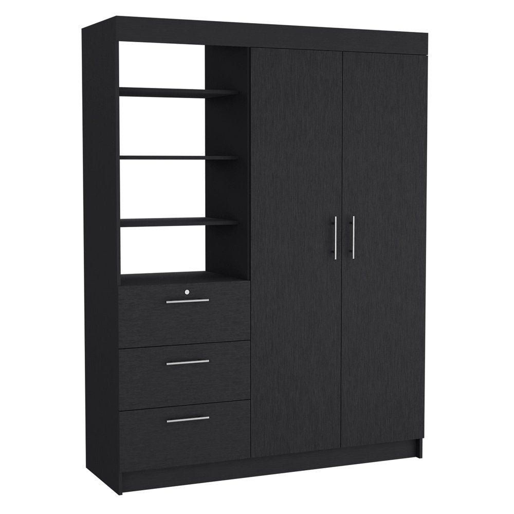 79" Black Wood Two Door Three Drawer Combo Dresser