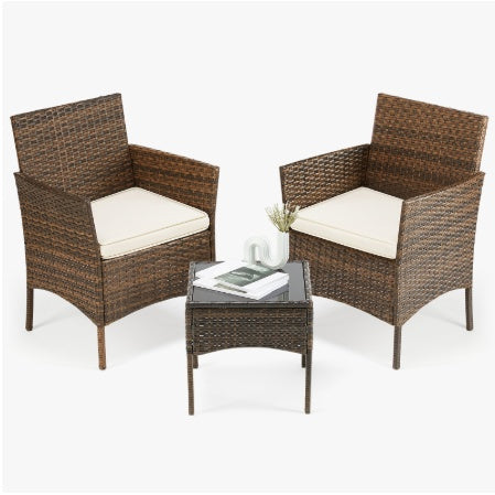 Patio Furniture Set 4 Piece Glass Table And Wicker Chairs