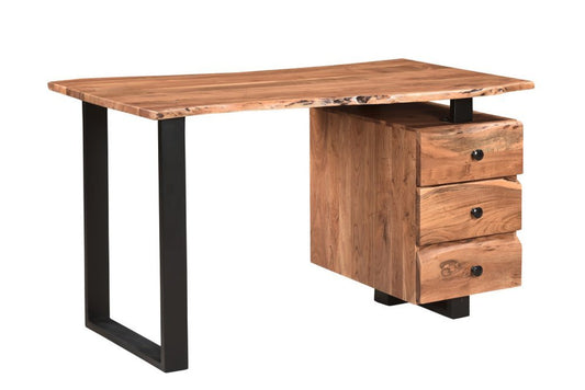 54" Natural and Black Live Edge Solid Wood Writing Desk With Three Drawers - Anthony & Home