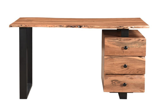 54" Natural and Black Live Edge Solid Wood Writing Desk With Three Drawers - Anthony & Home