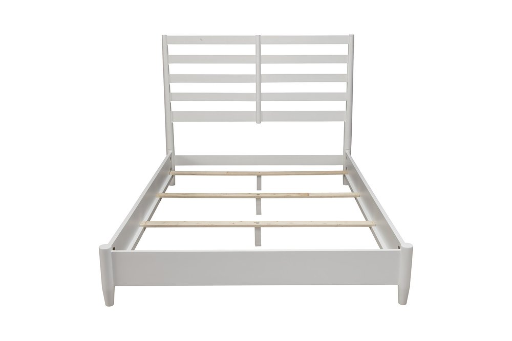 White Slat Back Solid Wood Queen Bed Frame