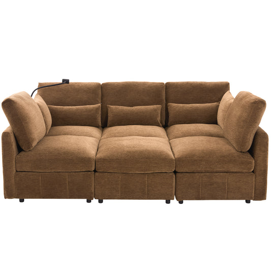 Anthony & Home Modular Chenille Sectional Sofa with movable Ottoman, limited edition signature design in plush fabric.