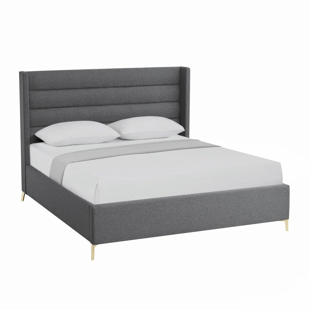 Gray Linen Upholstered Queen Bed Frame