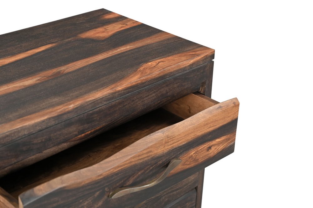 30" Dark Brown Solid Wood Three Drawer Nightstand