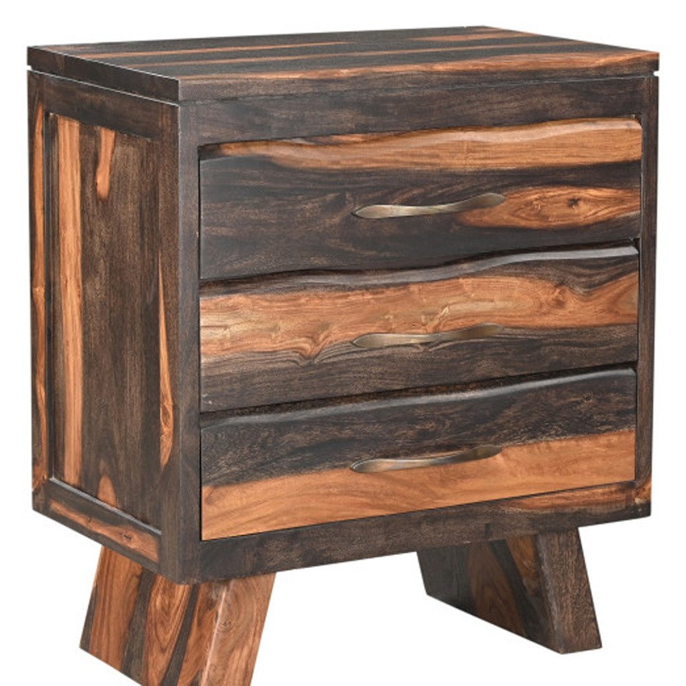30" Dark Brown Solid Wood Three Drawer Nightstand