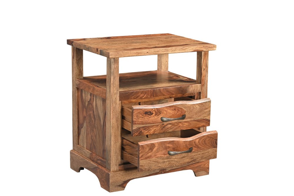 27" Brown Solid Wood Two Drawer Nightstand