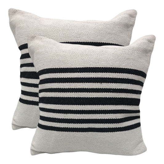 Set of Two Black and White Striped Cotton Throw Pillows - Anthony & Home