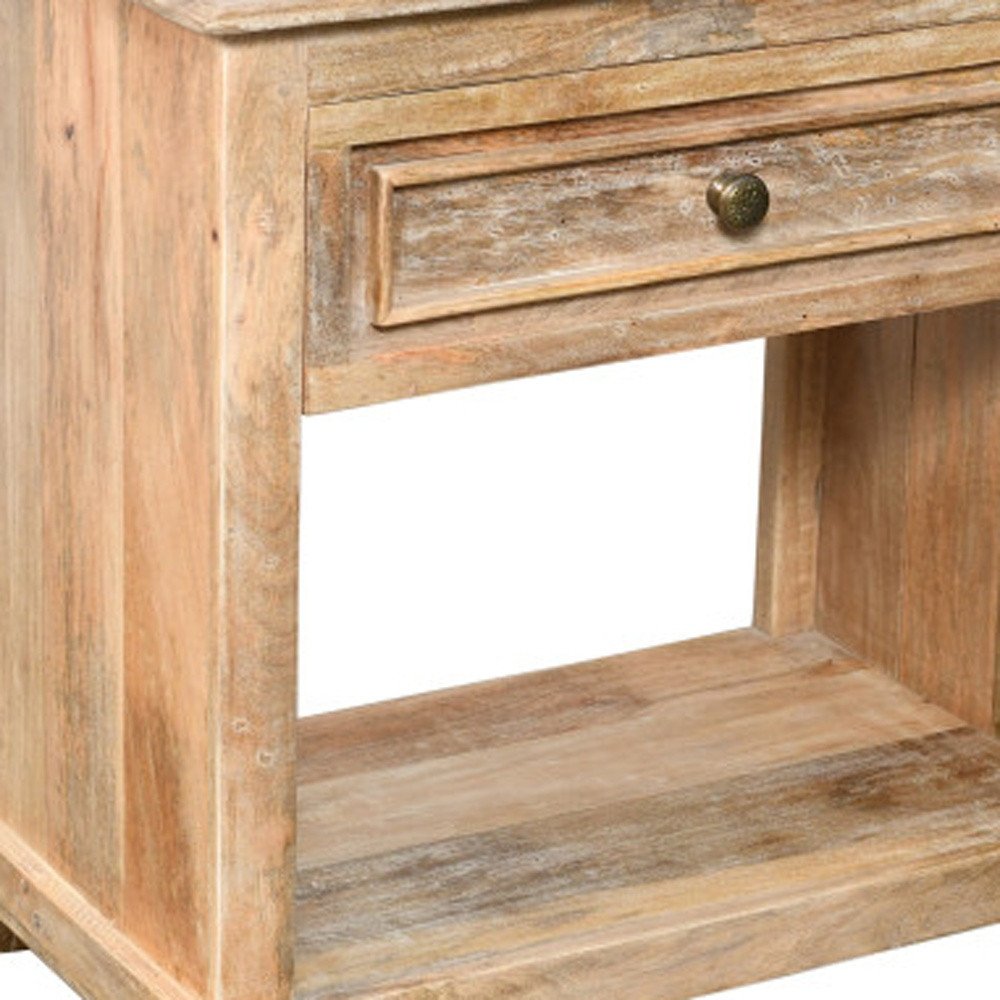 28" Distressed Natural One Drawer Solid Wood Nightstand