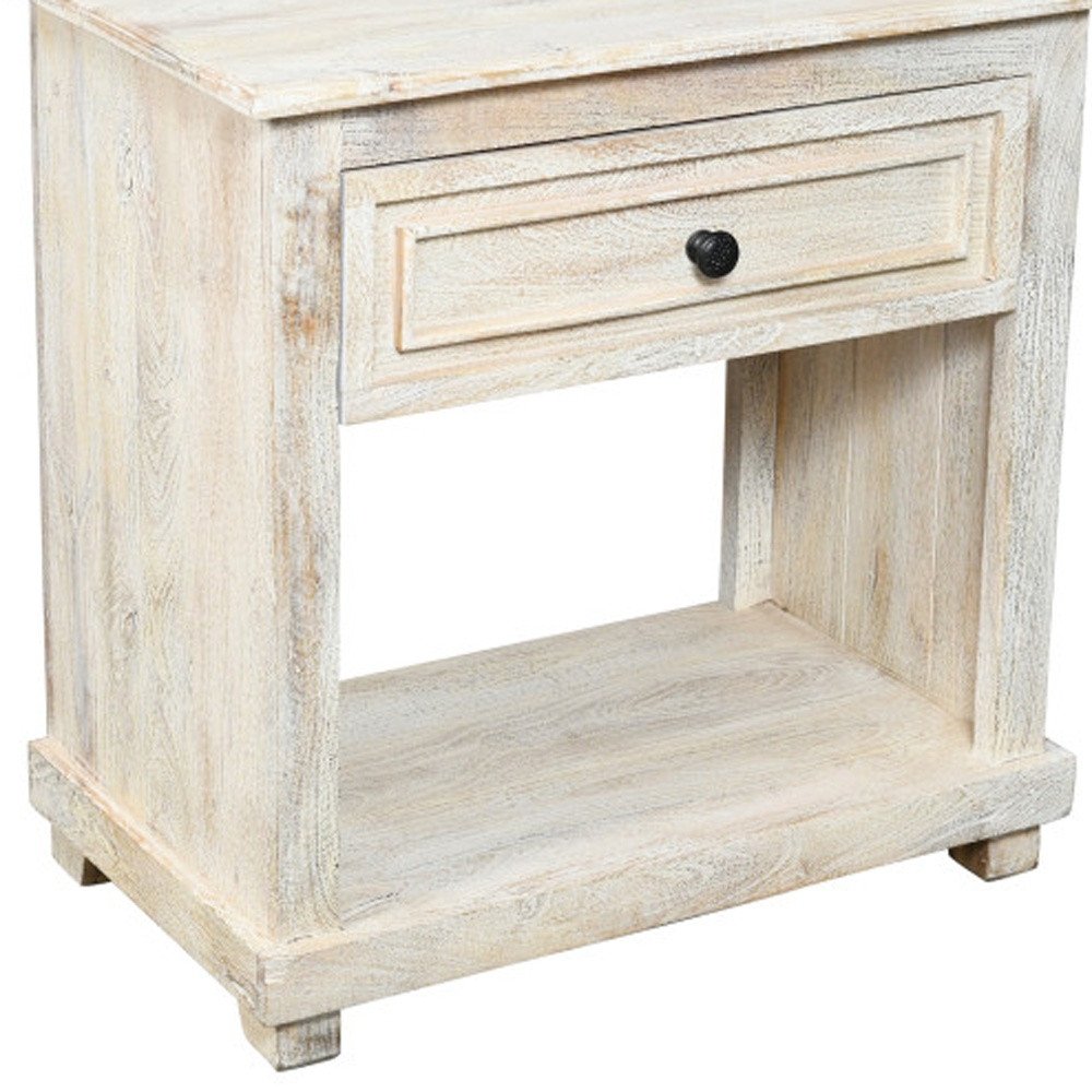 28" White Solid Wood Distressed One Drawer Nightstand