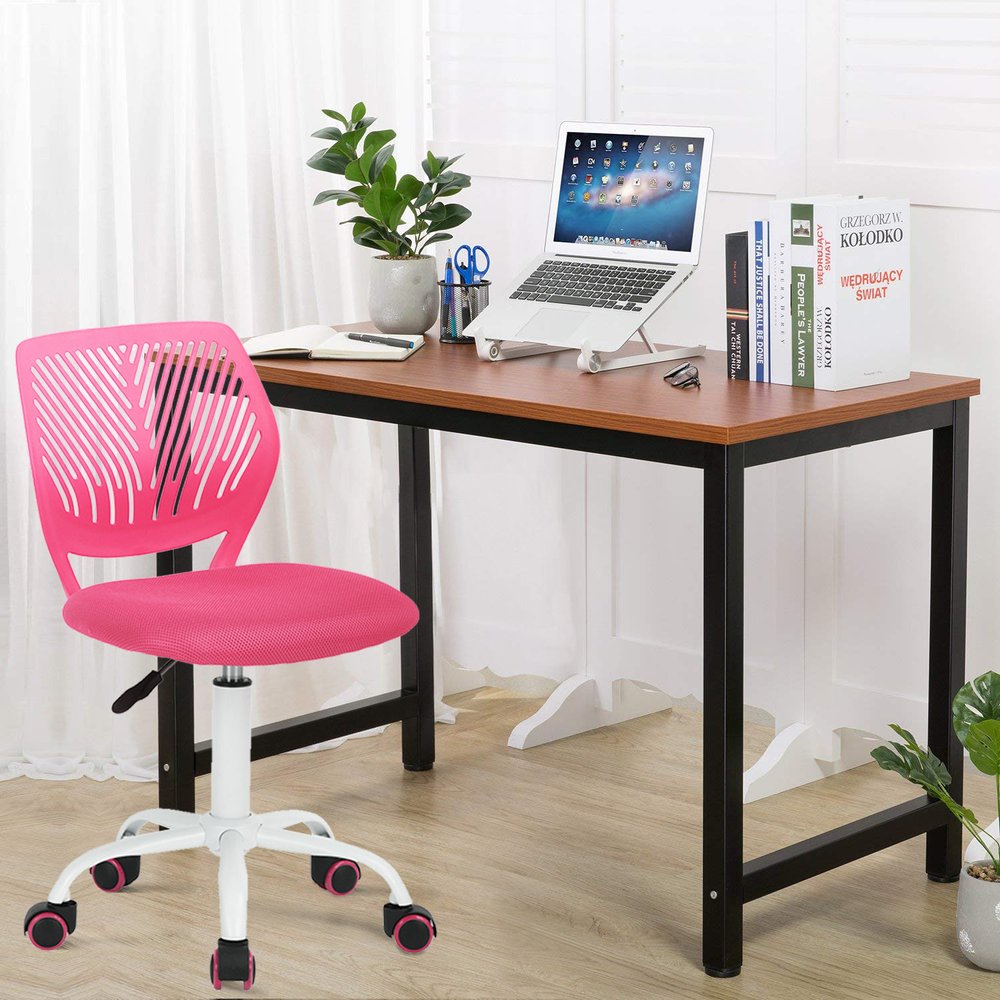 Pink and White Adjustable Height Swivel Rolling Office Chair