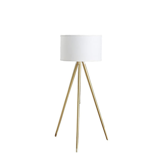 Gold Metal Adjustable Tripod Floor Lamp With White Linen Drum Shade - Anthony & Home