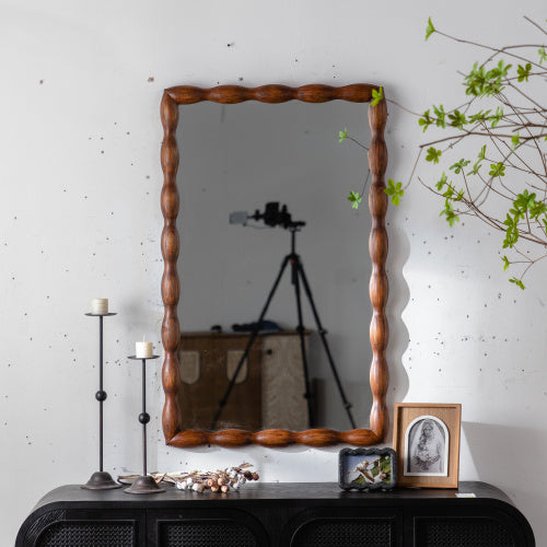 Mid Century Modern Mirror With Solid Wood Frame Wall Mount