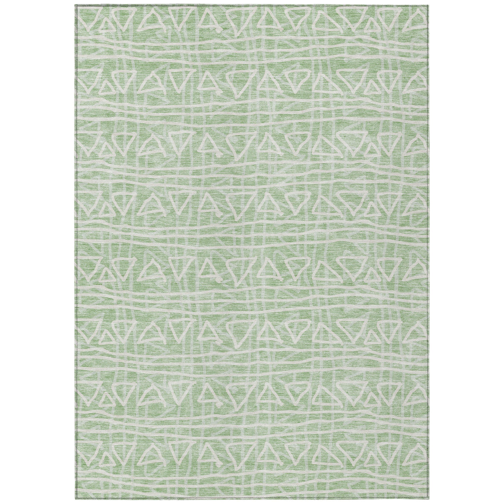 10' X 14' Mint Green Artichoke Green And Ivory Geometric Washable Indoor Outdoor Area Rug-1