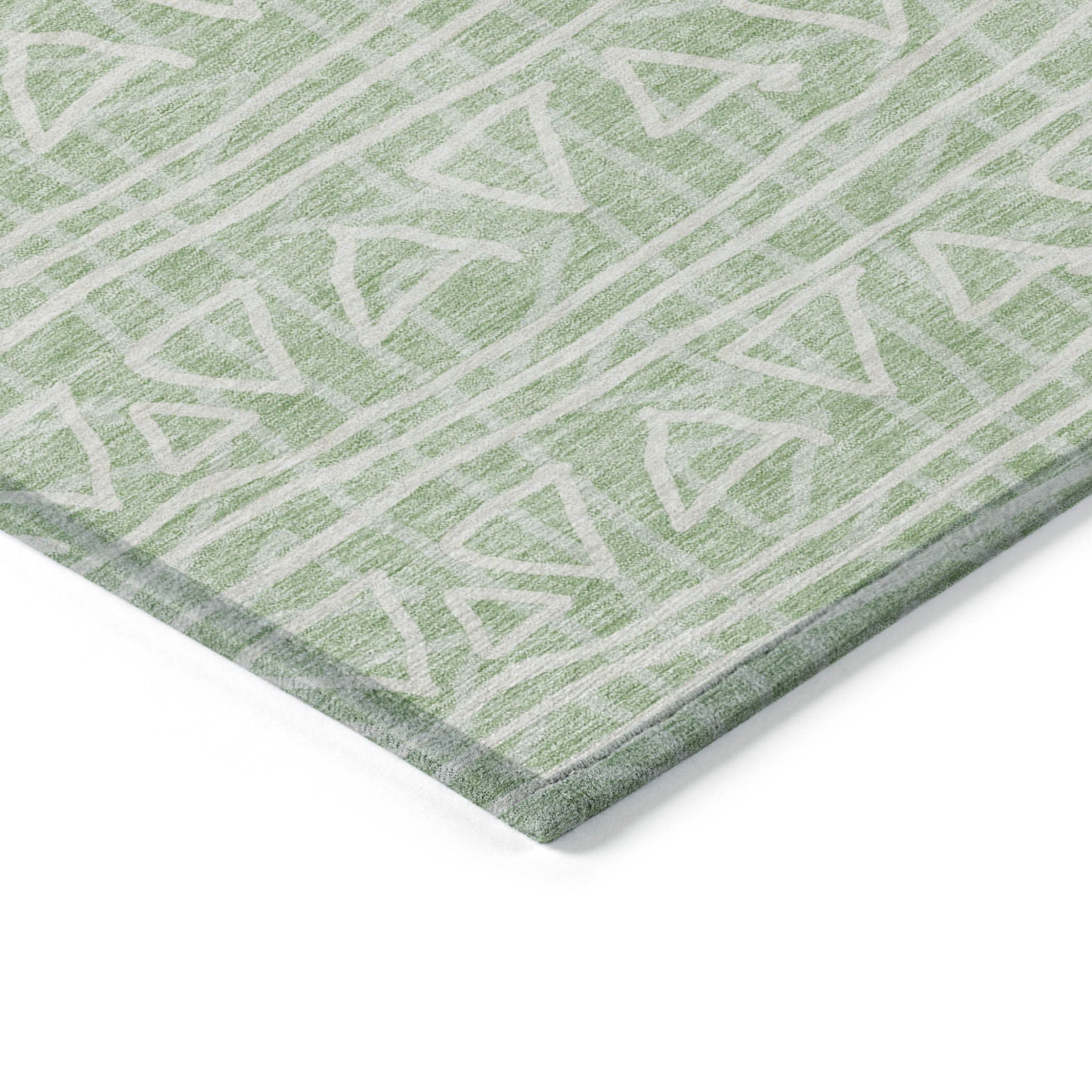 10' X 14' Mint Green Artichoke Green And Ivory Geometric Washable Indoor Outdoor Area Rug-3