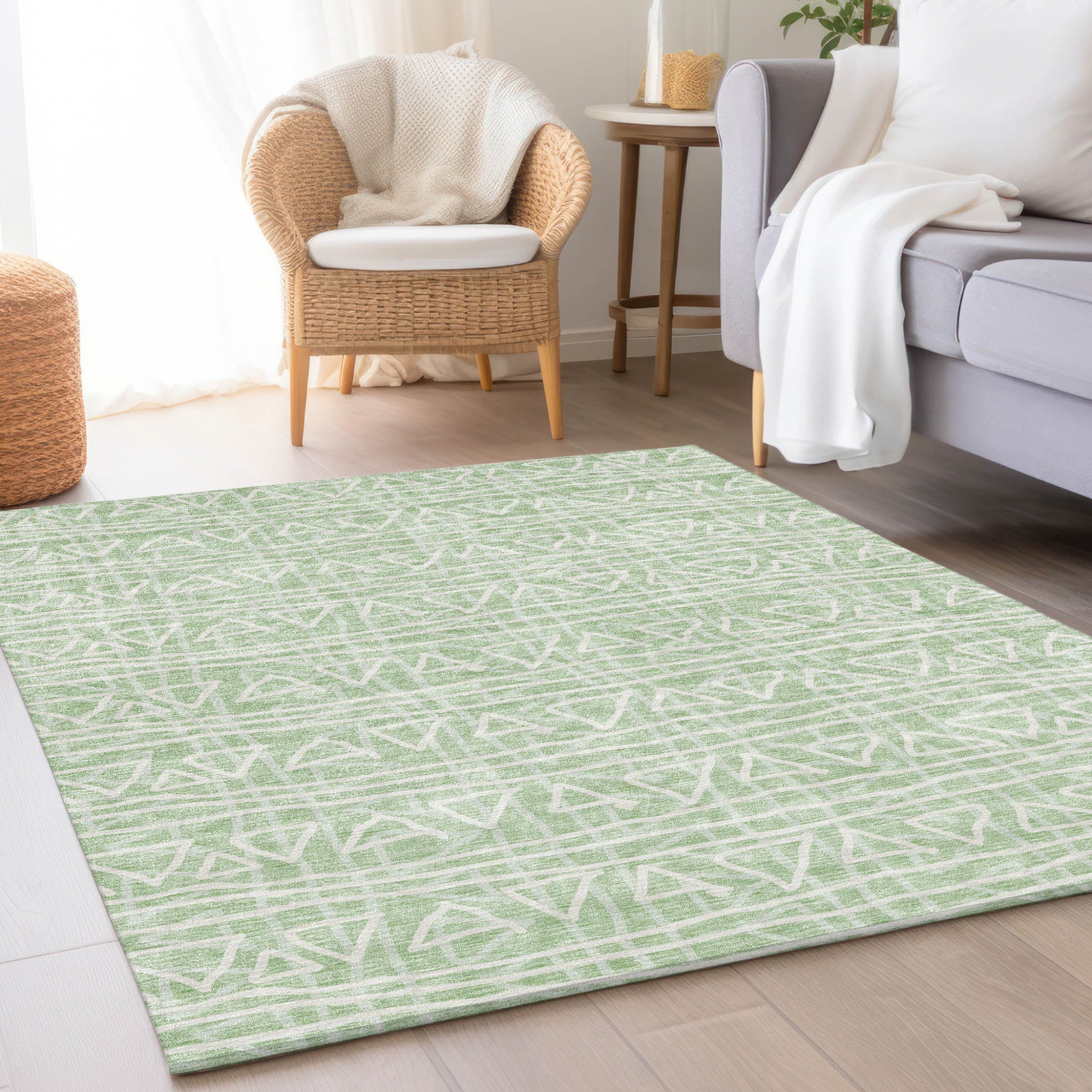 10' X 14' Mint Green Artichoke Green And Ivory Geometric Washable Indoor Outdoor Area Rug-6