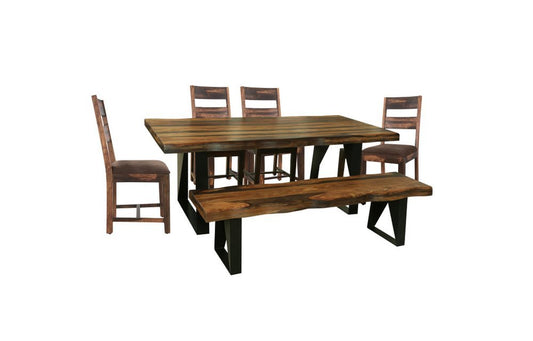 Six Piece Dark Brown and Black Solid Wood Dining Set with Four Chairs - Anthony & Home