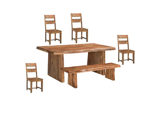 Six Piece Brown Solid Wood Dining Set with Four Chairs - Anthony & Home