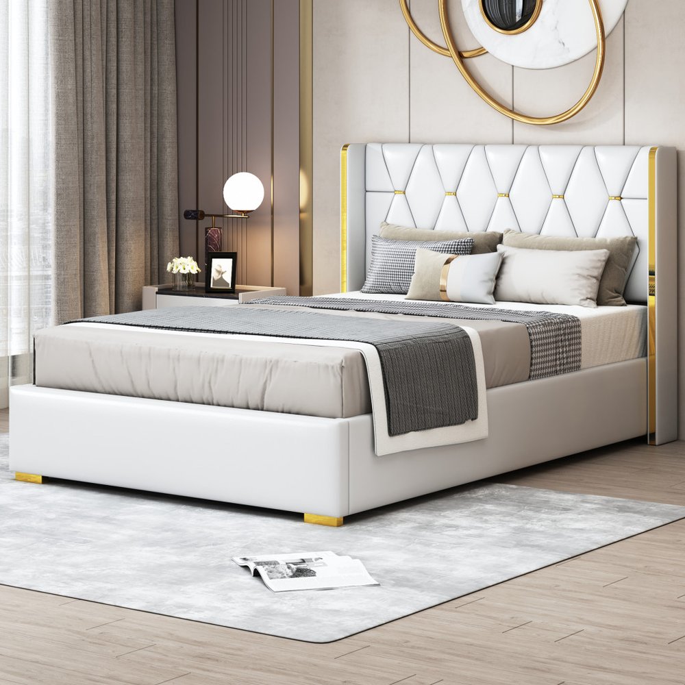 White Tufted Upholstered Queen Bed Frame