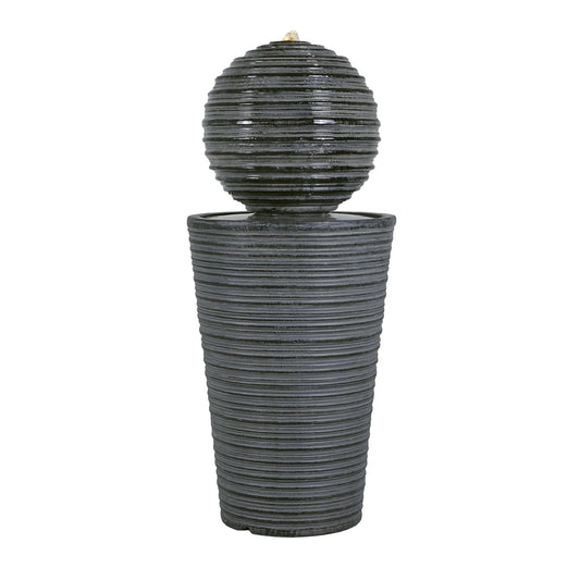 Gray concrete column fountain with striped finish, outdoor decor by Anthony & Home, limited edition, featuring a tall, elegant design