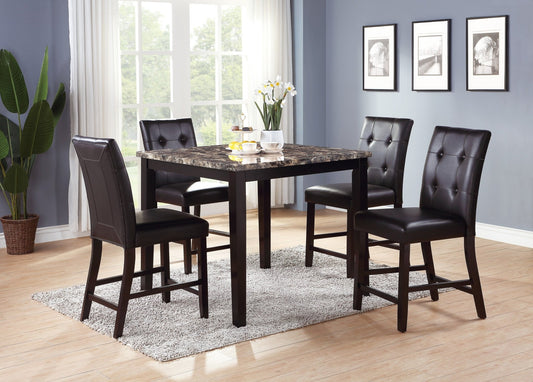 Contemporary Counter Height Dining 5pc Set Table w 4x Chairs Brown Finish Birch Faux Marble Table Top Tufted Chairs Cushions Kitchen Dining Room Furniture Dinette - Anthony & Home