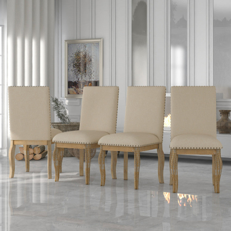 TREXM 4 Wooden Cushioned Fabric Upholstered Dining Chairs