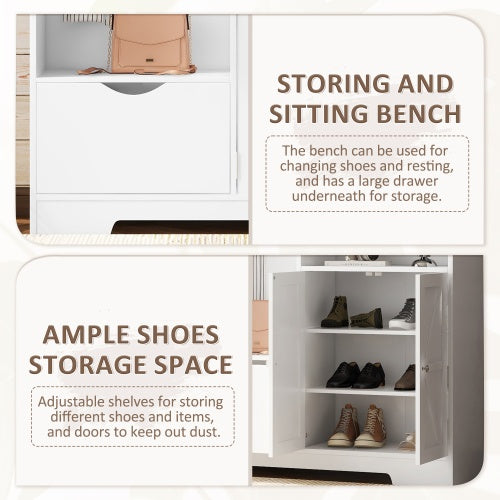 White Hall Tree With Shelves Bench And Coat Rack Storage