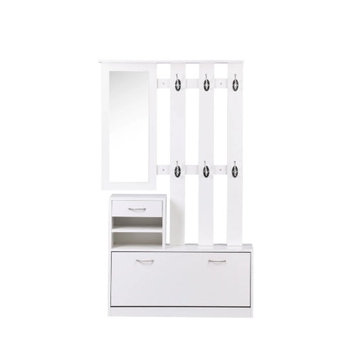 Matte White Gate Cabinet With Shoe Hang Shelf Mirror