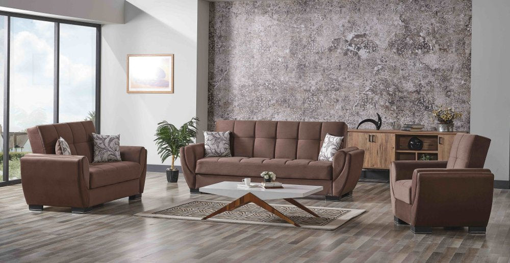 93" Brown Microfiber Convertible Futon Sleeper Sofa And Toss Pillows With Storage