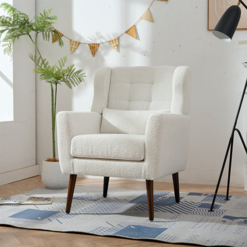 Modern White Teddy Fabric Upholstered Living Room Chairs