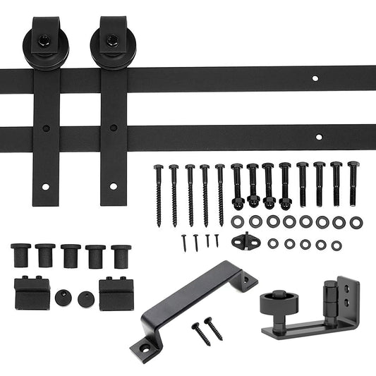 Anthony & Home J-Shape barn door hangers with floor guide and wall-mount rollers for 24-36 inch sliding barn doors.