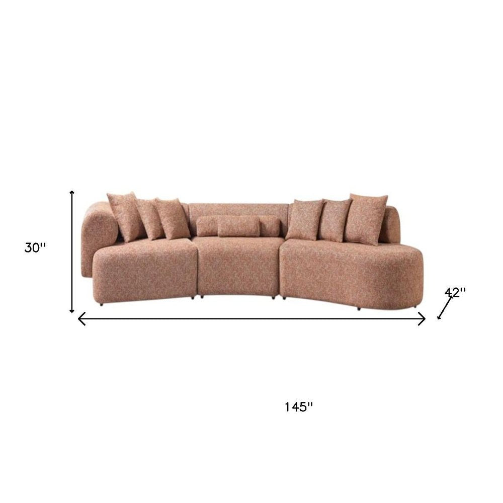 Orange Boucle Modular Curved Three Piece Sectional With Toss Pillows