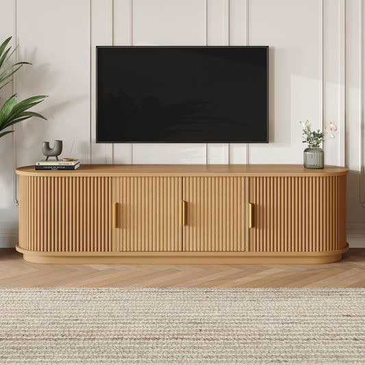 Anthony & Home Studio Collection TV stand with gold handles, modern wood finish, and sleek storage drawers.