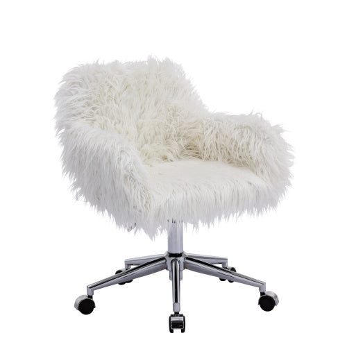 Modern Faux Fur Home Office Chair White Plush Makeup
