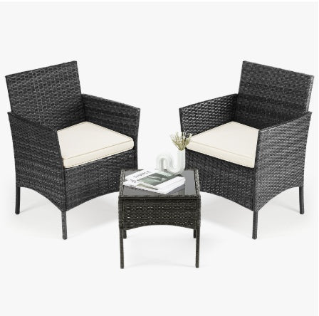 Patio Furniture Set 4 Piece Glass Table And Wicker Chairs