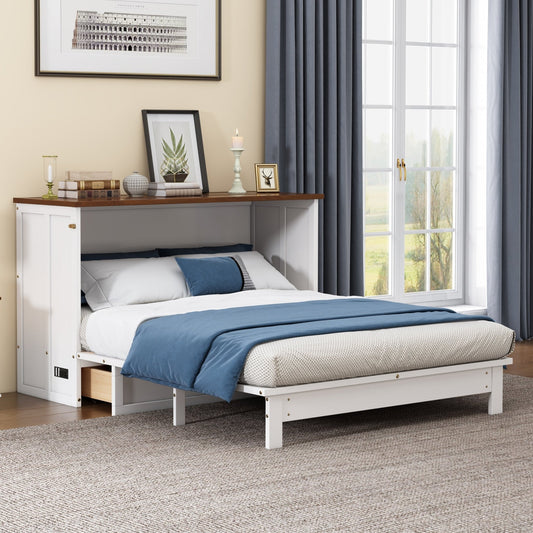 Queen Murphy bed chest by Anthony & Home with solid pine wood and built-in charging station, showcasing the modern, space-saving design.