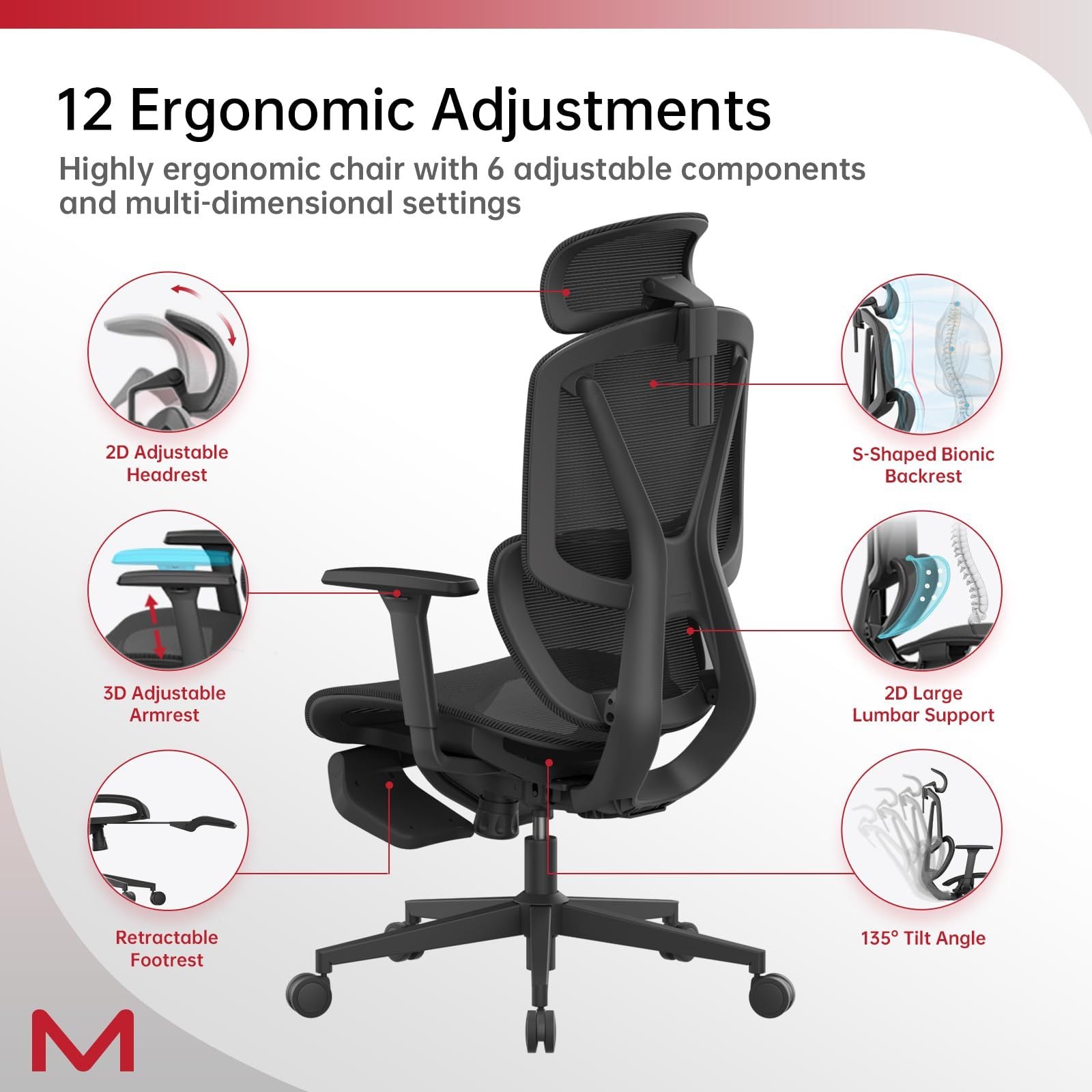 M2 MT Ergonomic High Back Office Chair With Lumbar Support