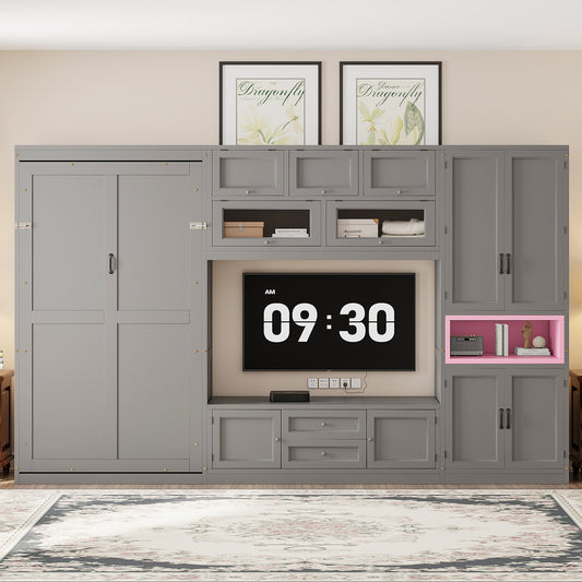 Twin Size Murphy Bed With TV Stand And 2 Drawers Gray Solid Wood And MDF Limited Edition - Anthony & Home