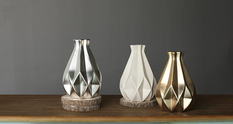 Nordic Light Luxury Ceramic Vase Retro Gold Home Decor