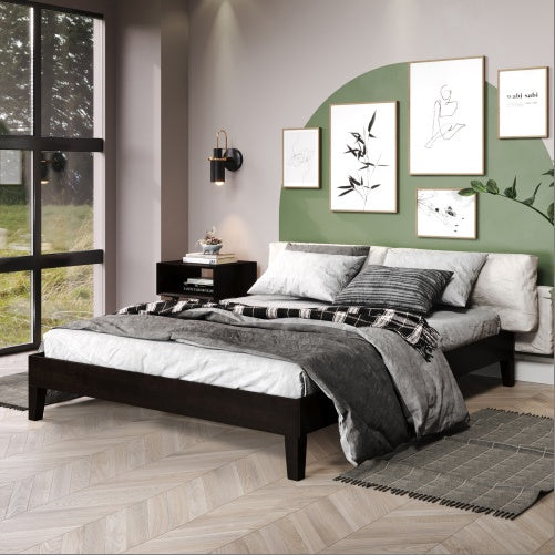 Nix Queen Platform Bed Black Wood Frame Modern Deluxe