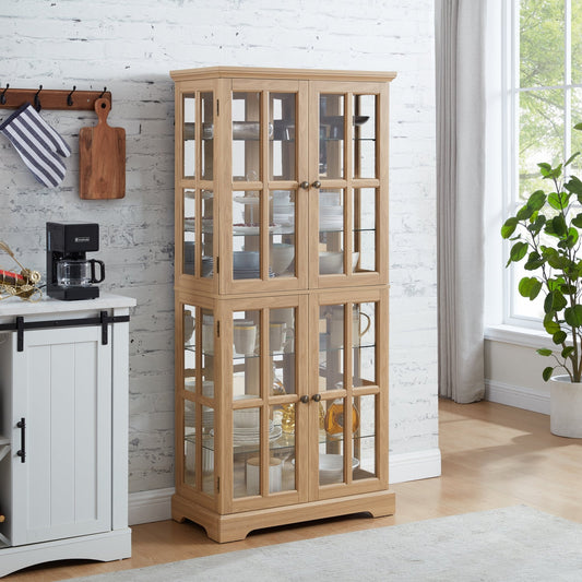 Anthony & Home Oak Curio Cabinet with glass doors featuring elegant wood finish and interior shelving for display.