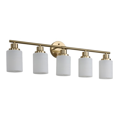 Five Light Gold Wall Mount Vanity Light With Frosted Shade
