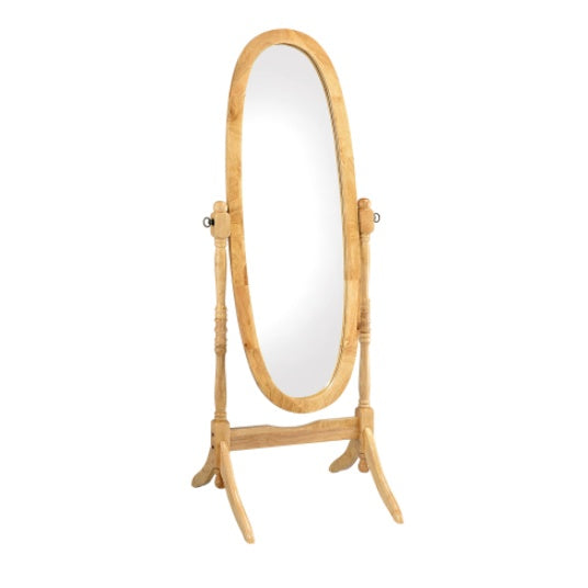 59.25 Tall Standing Wooden Floor Mirror Natural Finish Oval