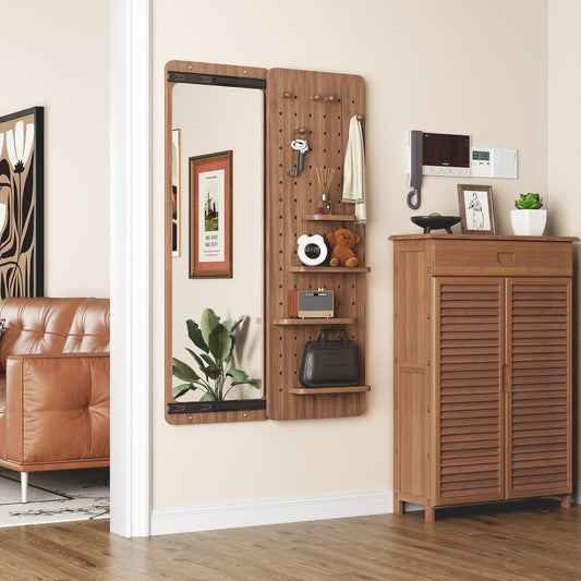 Walnut wall-mounted full-length mirror by Anthony & Home showing a sleek, modern design with a natural wood frame.