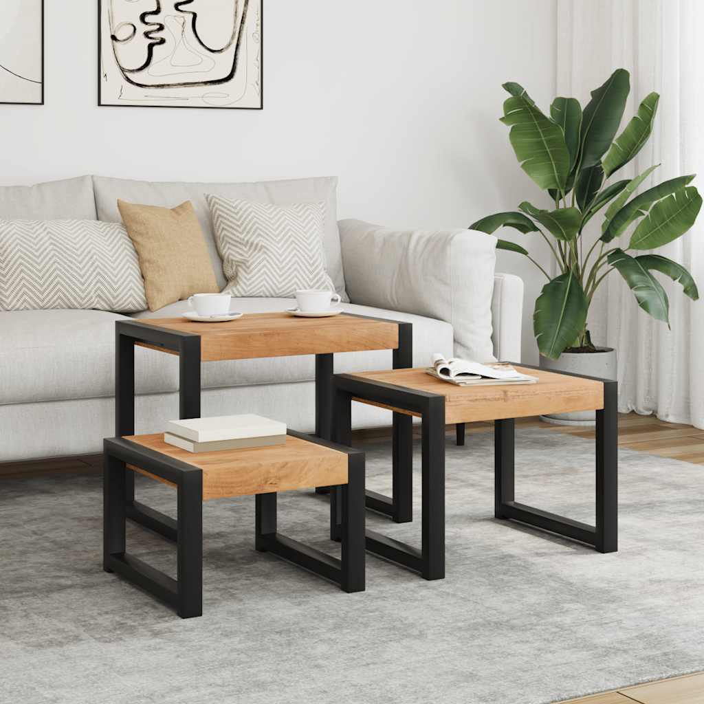 Three Piece Solid Wood Nesting Tables Vintage Style Set