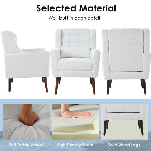 Modern White Teddy Fabric Upholstered Living Room Chairs