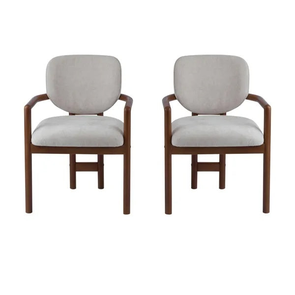 Dining Chairs Set Of 2 Rubber Wood Arm Chairs Beige Fabric