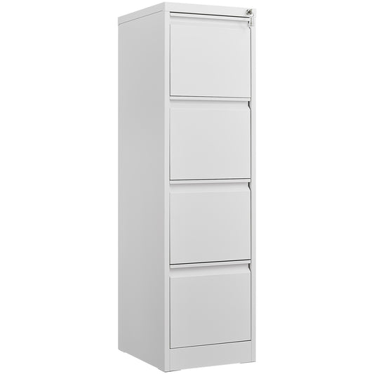 Four-drawer powder-coated steel vertical file cabinet by Anthony & Home, with sleek modern design and secure drawer handles.