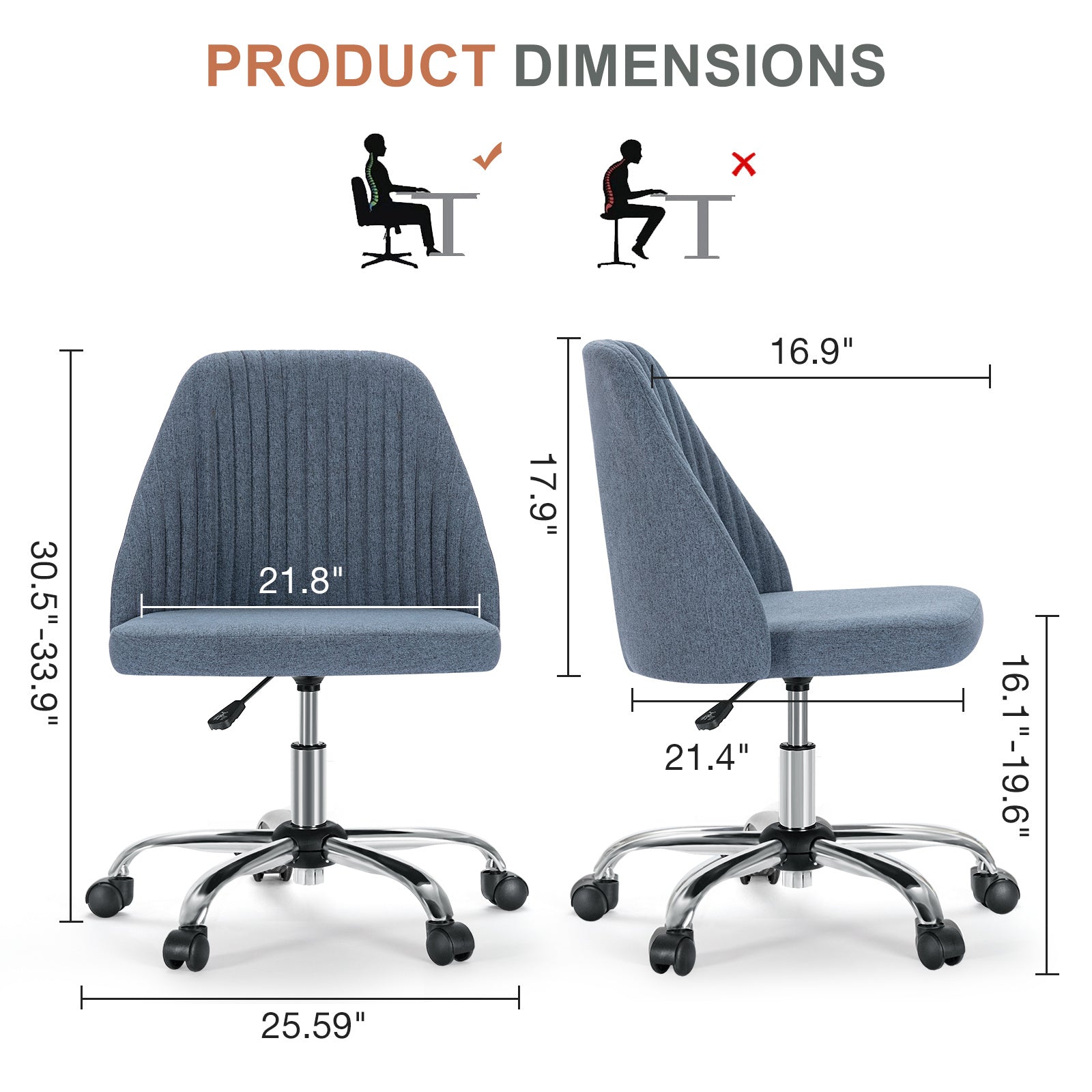 Modern Fabric Armless Swivel Office Chair With Wheels