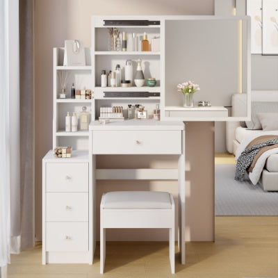 29.2 Inch Small Space Bedside Vanity Table Cushioned Stool