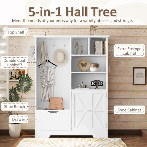 White Hall Tree With Shelves Bench And Coat Rack Storage